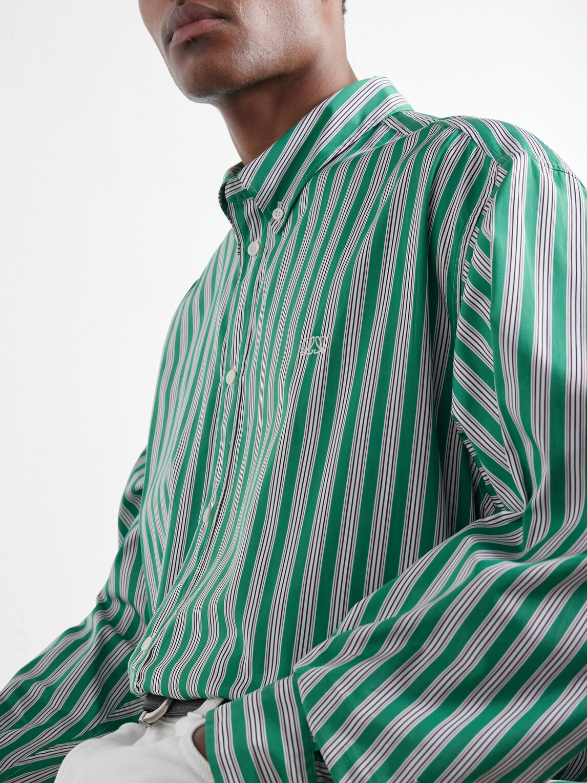 LOEWE - Striped Cotton-Poplin Shirt - Green