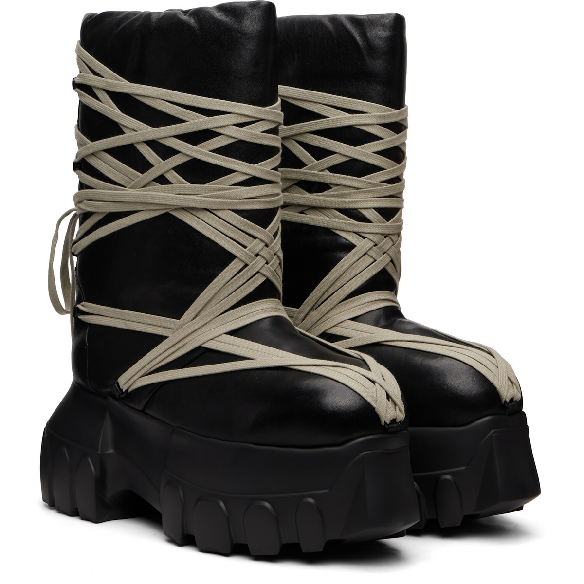 Rick Owens Black Tower Megalace Tractor Boots