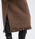 Sacai Fringed peplum tweed midi skirt