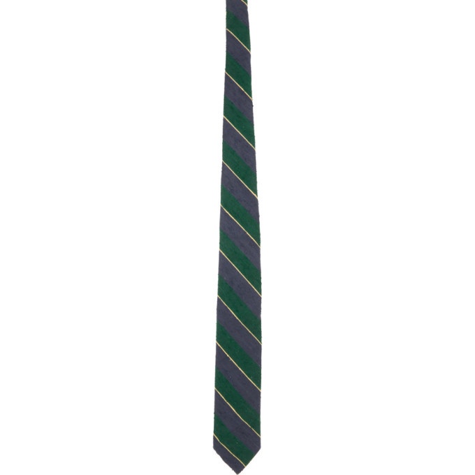 Photo: BEAMS PLUS Green and Navy Silk Shantung Striped Tie