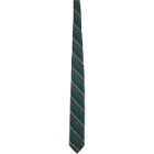 BEAMS PLUS Green and Navy Silk Shantung Striped Tie