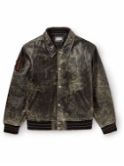 Guess USA - Appliquéd Distressed Leather Varsity Jacket - Black