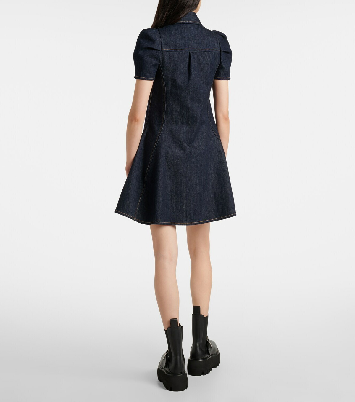 McQueen Puff-sleeve denim minidress