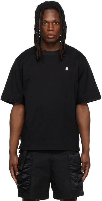 Photo: Sacai Black Piqué Pullover T-Shirt