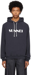 Sunnei Navy Logo Hoodie