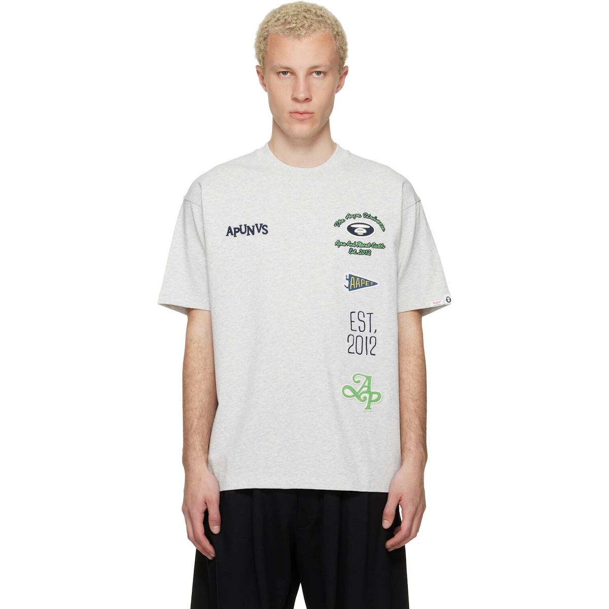 AAPE by A Bathing Ape Gray 'AAPEUNVS' Multi-Logo T-shirt