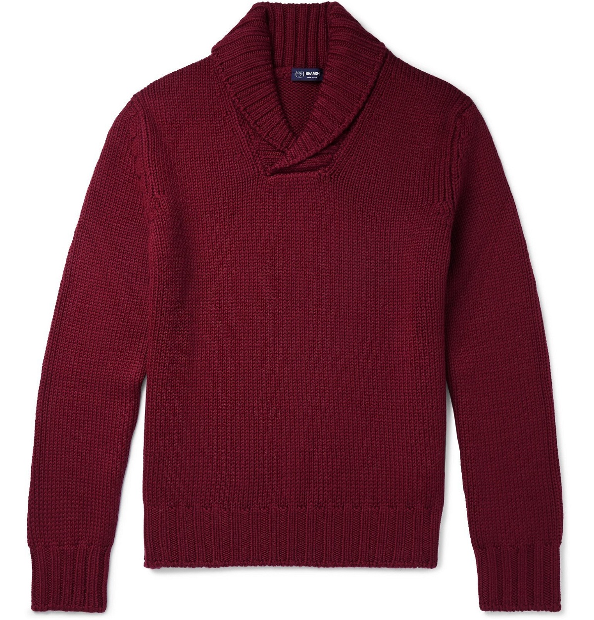 Photo: Beams F - Shawl-Collar Virgin Wool Sweater - Burgundy