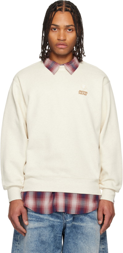 Photo: AAPE by A Bathing Ape Beige 'AAPENOW' Moonface Crew Neck Sweatshirt