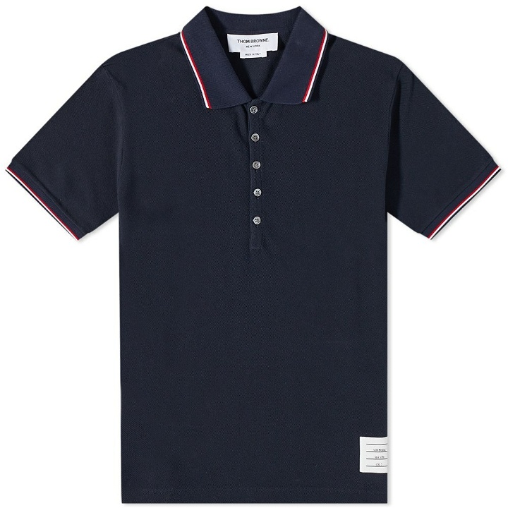 Photo: Thom Browne Men's Tipped Polo Shirt in Navy