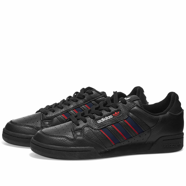 Photo: Adidas Men's Continental 80 Stripes Sneakers in Core Black/Collegiate Navy/Vivid Red