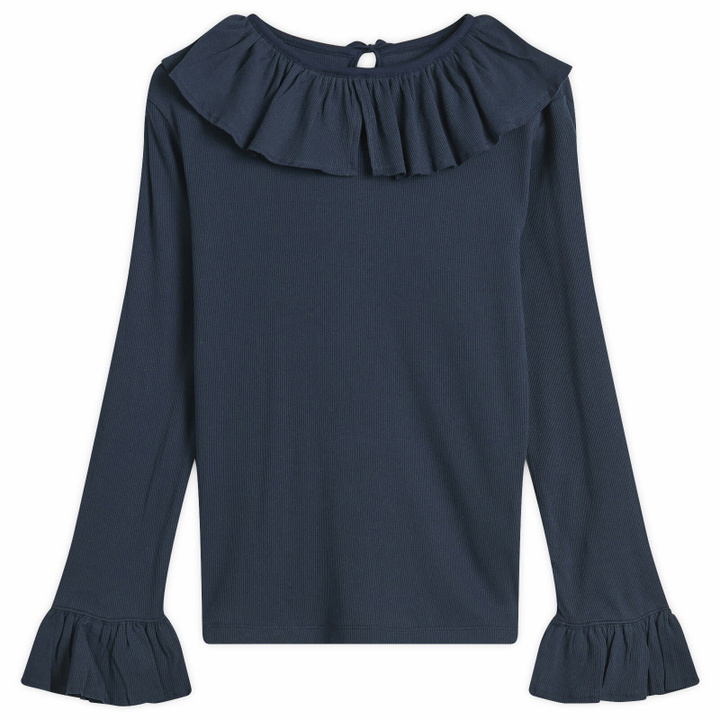 Photo: Beams Boy Women's Rib Knitted Ruffle Gathered Long Sleeve T-Shirt in Navy