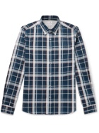BRUNELLO CUCINELLI - Button-Down Collar Checked Cotton and Linen-Blend Shirt - Blue