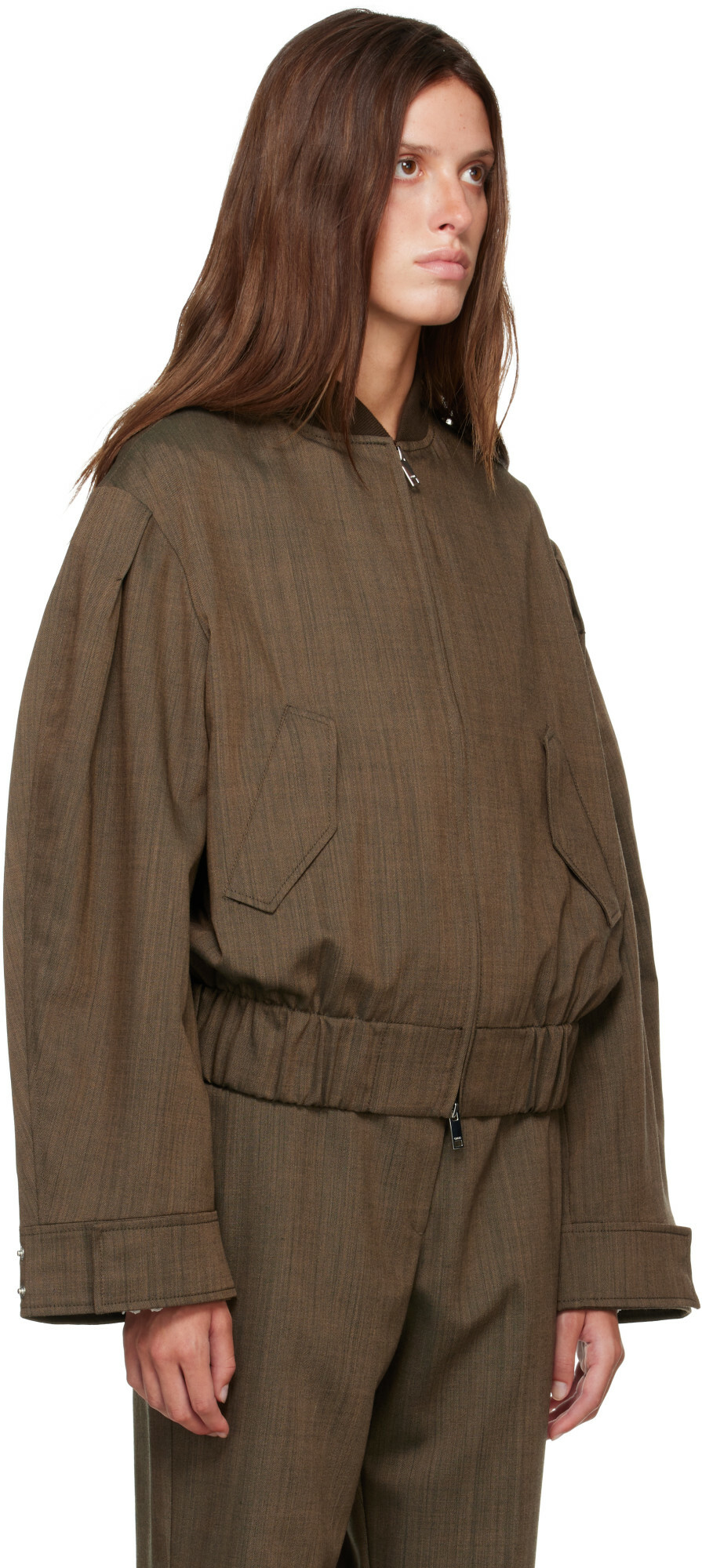 GANNI Brown Wool Melange Bomber Jacket
