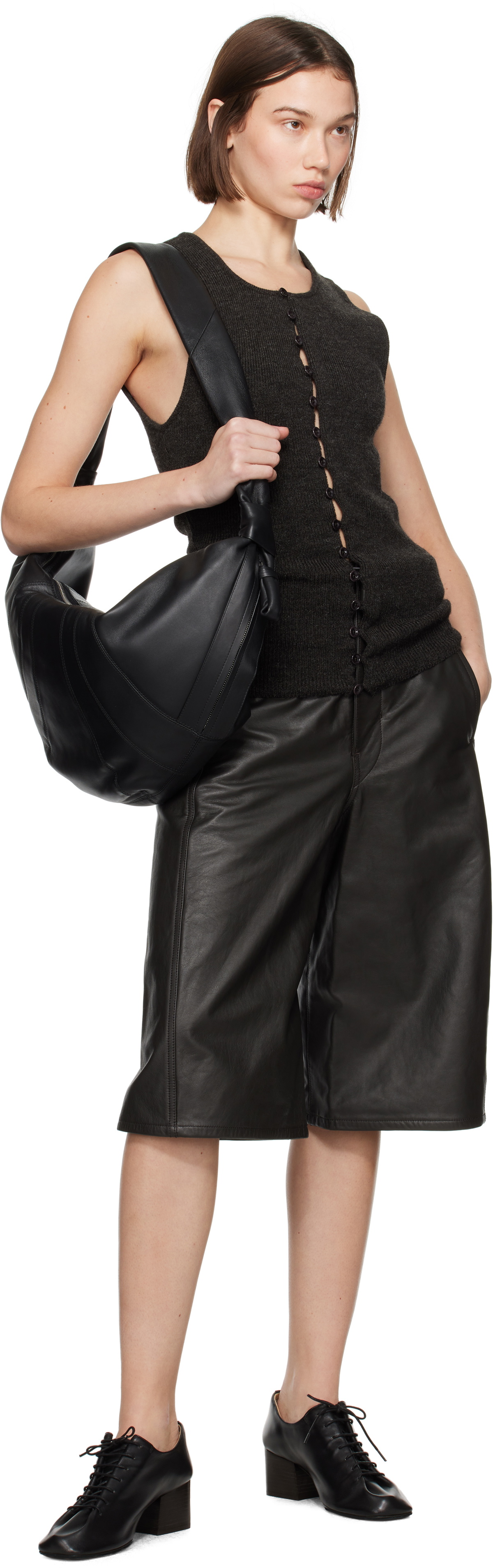 LEMAIRE Brown Bermuda Leather Shorts