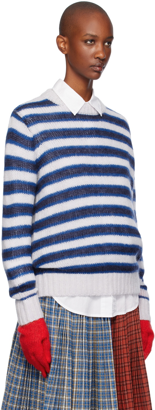 Charles Jeffrey LOVERBOY Blue & White Mohair Gloves Sweater