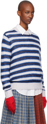 Charles Jeffrey LOVERBOY Blue & White Mohair Gloves Sweater