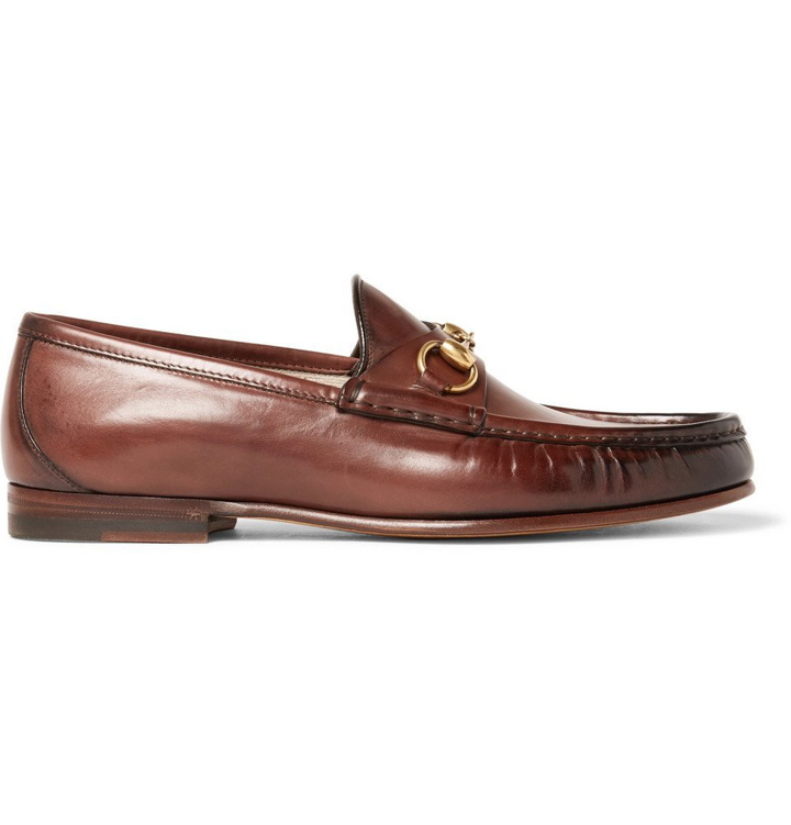 Photo: Gucci - Roos Horsebit Burnished-Leather Loafers - Brown