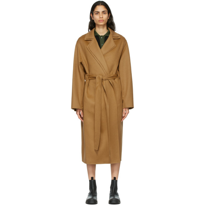 Loewe Tan Wool and Cashmere Double Layer Belted Coat Loewe