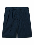 Blue Blue Japan - Gurkha Straight-Leg Belted Pleated Lace-Trimmed Cotton Shorts - Blue