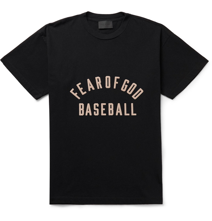 Photo: FEAR OF GOD - Logo-Flocked Cotton-Jersey T-Shirt - Black