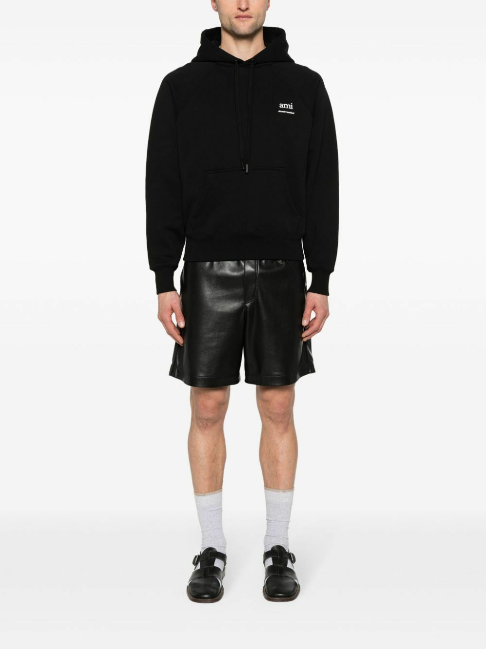 AMI Paris Black Logo Print Hoodie