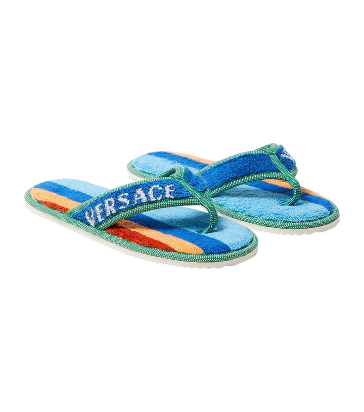 Photo: Versace Home Striped cotton terry slippers