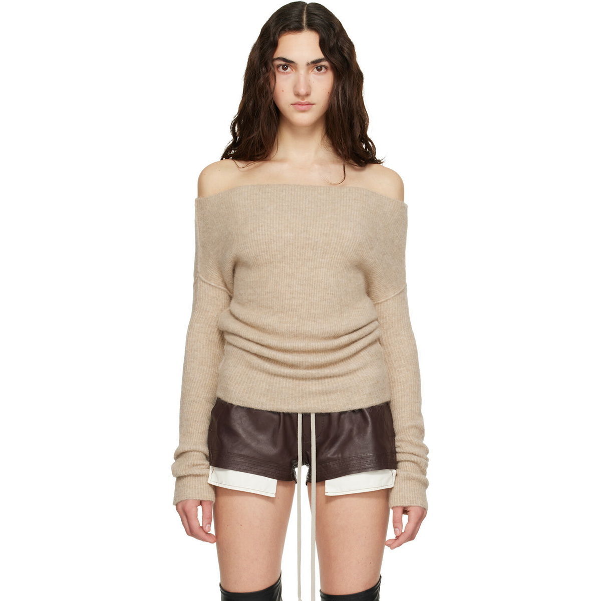 Rick Owens Beige Tower LS Cowl Sweater