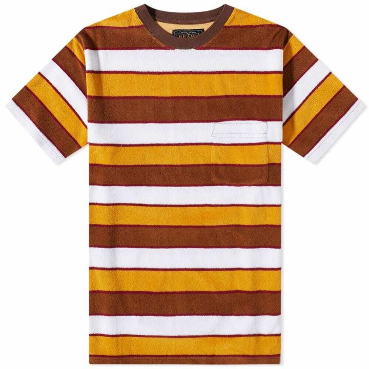 Photo: Beams Plus Men's Stripe Pile Pocket T-Shirt in Brown
