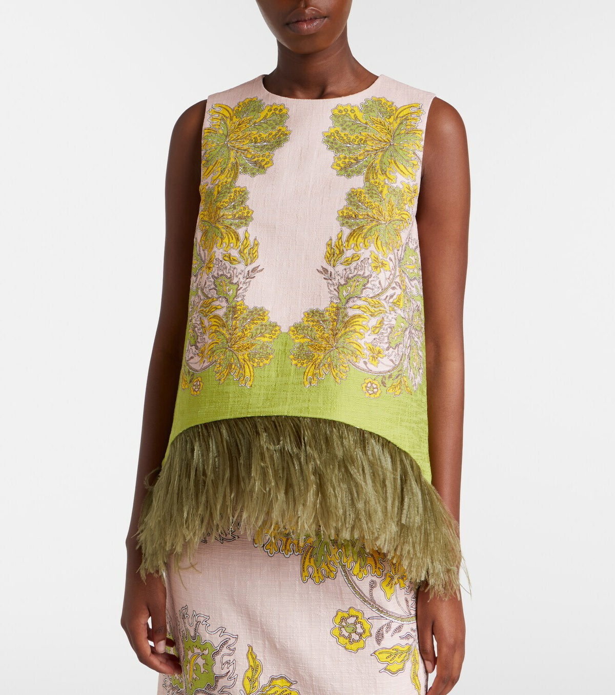 La DoubleJ La Scala feather-trimmed cotton top