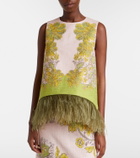 La DoubleJ La Scala feather-trimmed cotton top