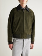 Bottega Veneta - Intrecciato Leather-Trimmed Suede Bomber Jacket - Green