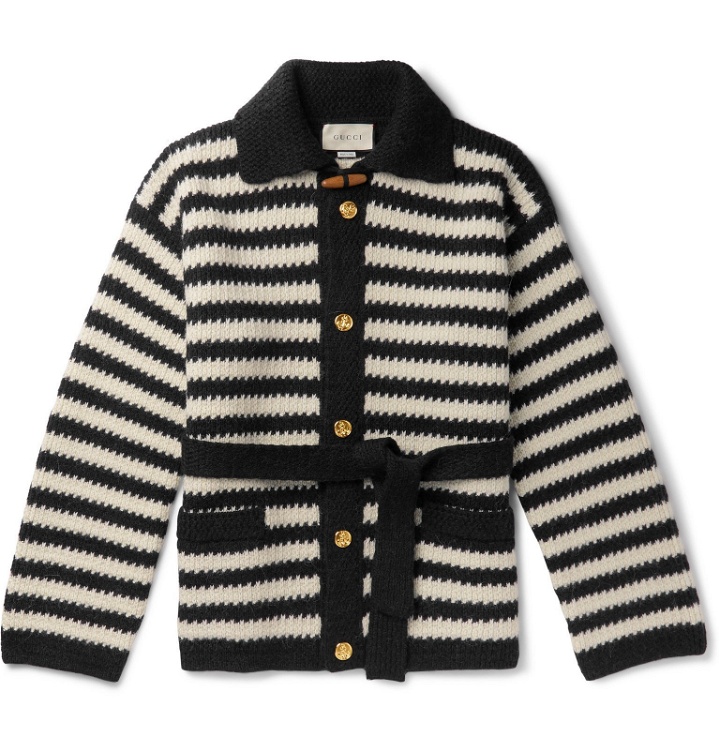 Photo: Gucci - Belted Striped Wool and Alpaca-Blend Cardigan - Black