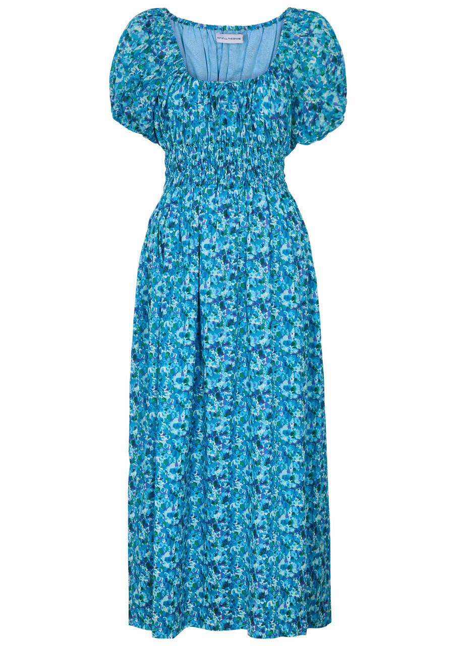Faithfull The Brand Vineria Floral-print Cotton Midi Dress Blue Faithfull  The Brand