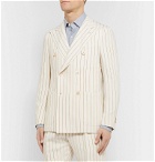 Odyssee - Ivory Monroe Unstructured Double-Breasted Striped Hopsack Suit Jacket - Neutrals