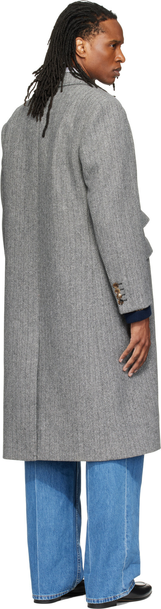 Valentino Gray Wool Herringbone Coat