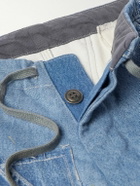 Greg Lauren - Tapered Cropped Frayed Patchwork Drawstring Jeans - Blue
