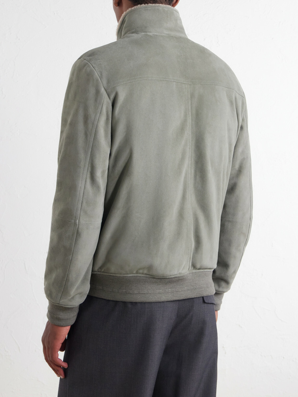 Canali - Padded Shearling-Trimmed Suede Bomber Jacket - Green
