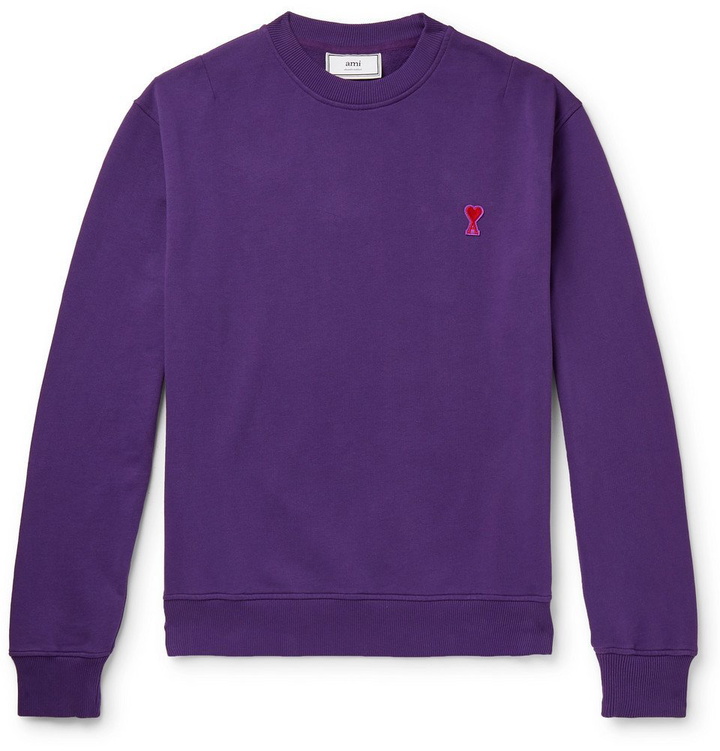 Photo: AMI - Logo-Appliquéd Loopback Cotton-Jersey Sweatshirt - Purple