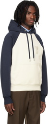 AMI Paris Off-White & Blue Cotton Knitted Ami de Coeur Hoodie