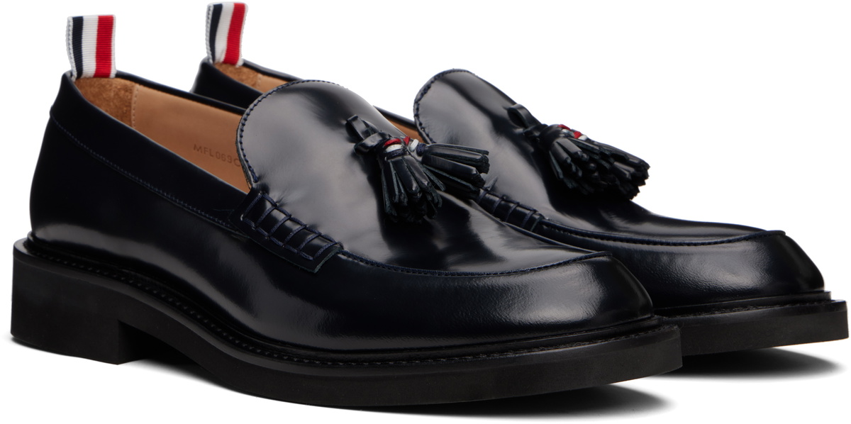 Thom Browne Navy Spazzolato Leather Tassle Loafers