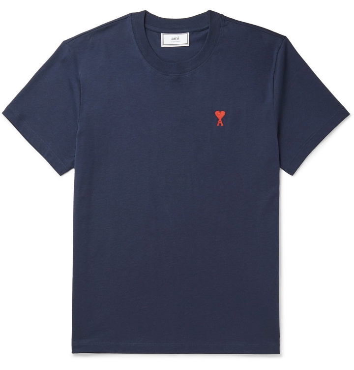 Photo: AMI - Logo-Embroidered Cotton-Jersey T-Shirt - Blue