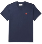 AMI - Logo-Embroidered Cotton-Jersey T-Shirt - Blue