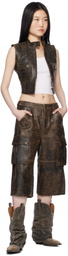 GUESS USA Brown Crackled Leather Vest