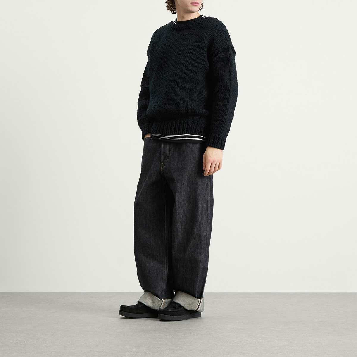 Visvim Men's Amplus Boatneck Hand Knit in Black Visvim