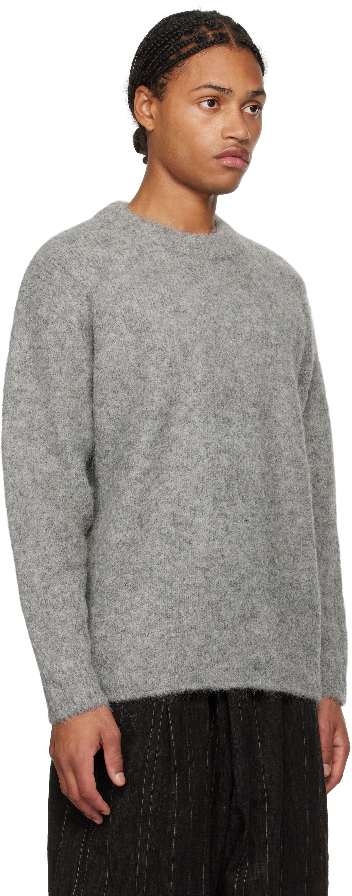 AMOMENTO Gray Alpaca Round Neck Sweater