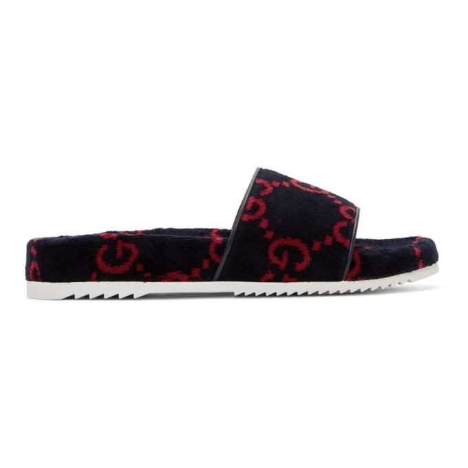 Photo: Gucci Navy and Red Terrycloth GG Sandals