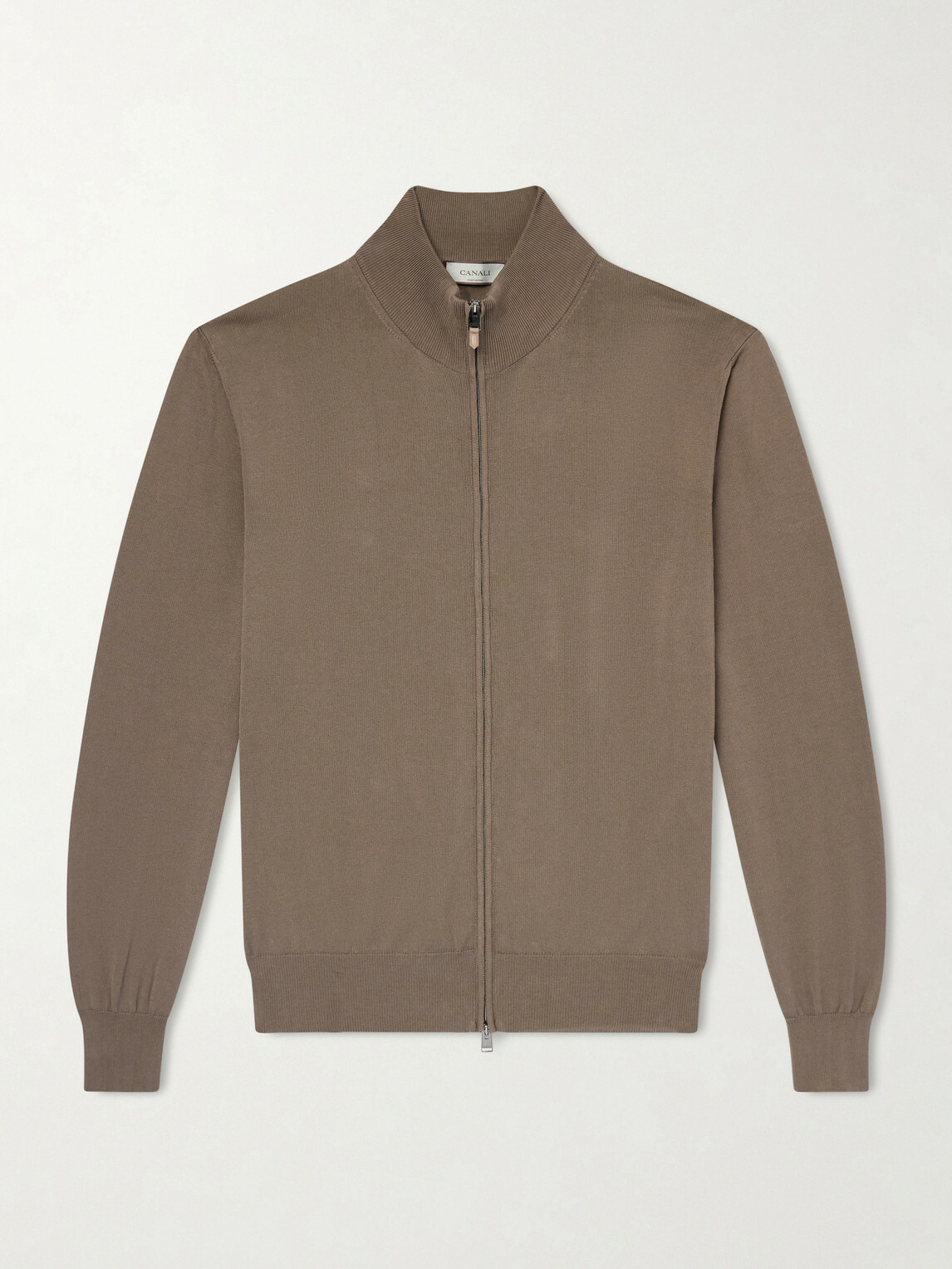 Canali - Slim-Fit Cotton Zip-Up Sweater - Brown