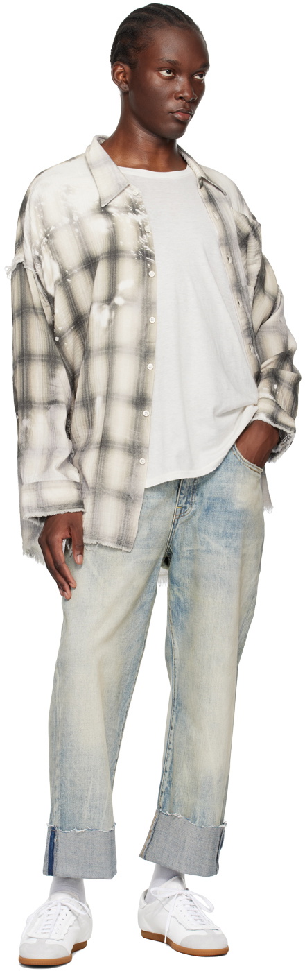 R13 Gray Shredded Seam Drop Neck Shirt R13