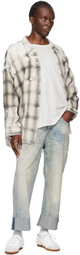 R13 Gray Shredded Seam Drop Neck Shirt