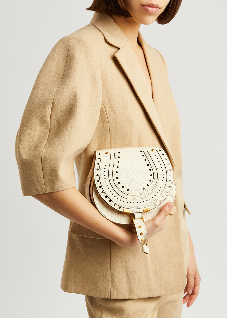 Chloe - Women's Ivory Marcie Small Leather Saddle Bag - Rounded Silhouette & Ring Fastening - One Size